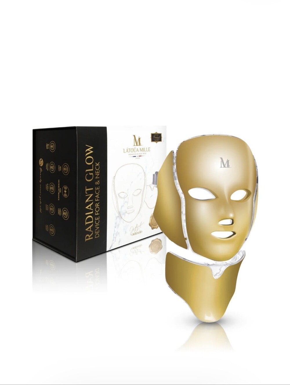 LATOÜA MILLE Radiant Glow LED Face & Neck Mask Gold Color New In Box - Picture 2 of 7